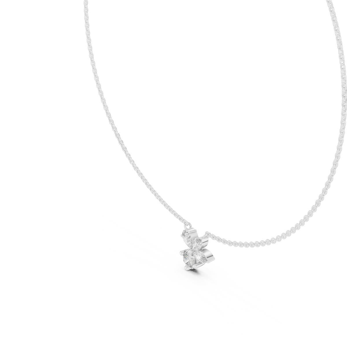 White gold round, pear and marquise lab grown diamond cluster pendant necklace, side view