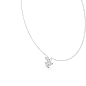 White gold round, pear and marquise lab grown diamond cluster pendant necklace, side view