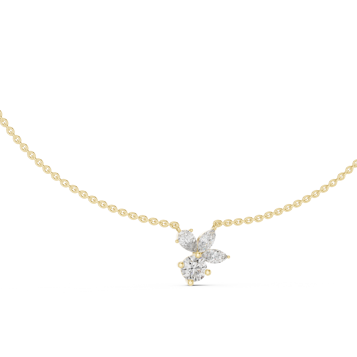 Yellow gold 2.12 ct round, pear and marquise lab grown diamond cluster pendant necklace, front view