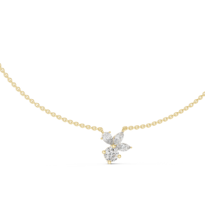 Yellow gold 2.12 ct round, pear and marquise lab grown diamond cluster pendant necklace, front view