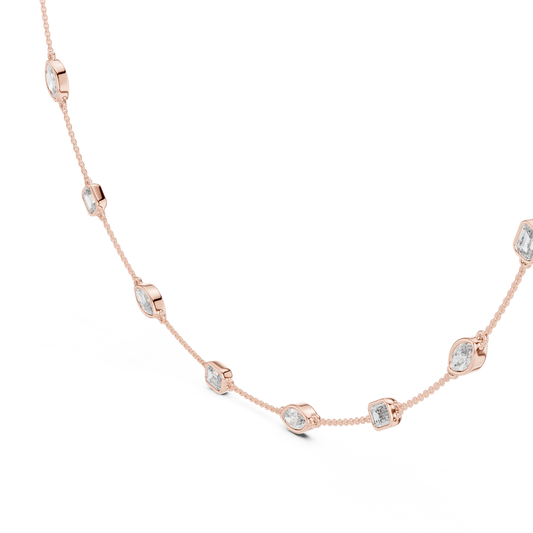 Rose gold emerald and marquise cut lab grown diamond station necklace
