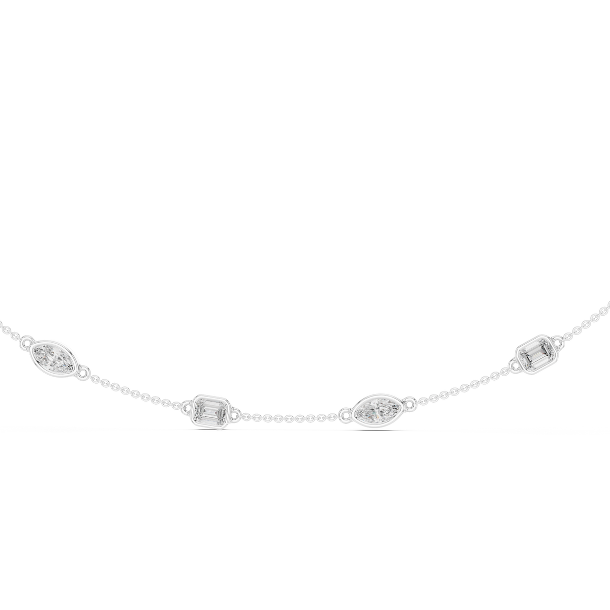 White gold lab grown diamond station necklace, close-up detail