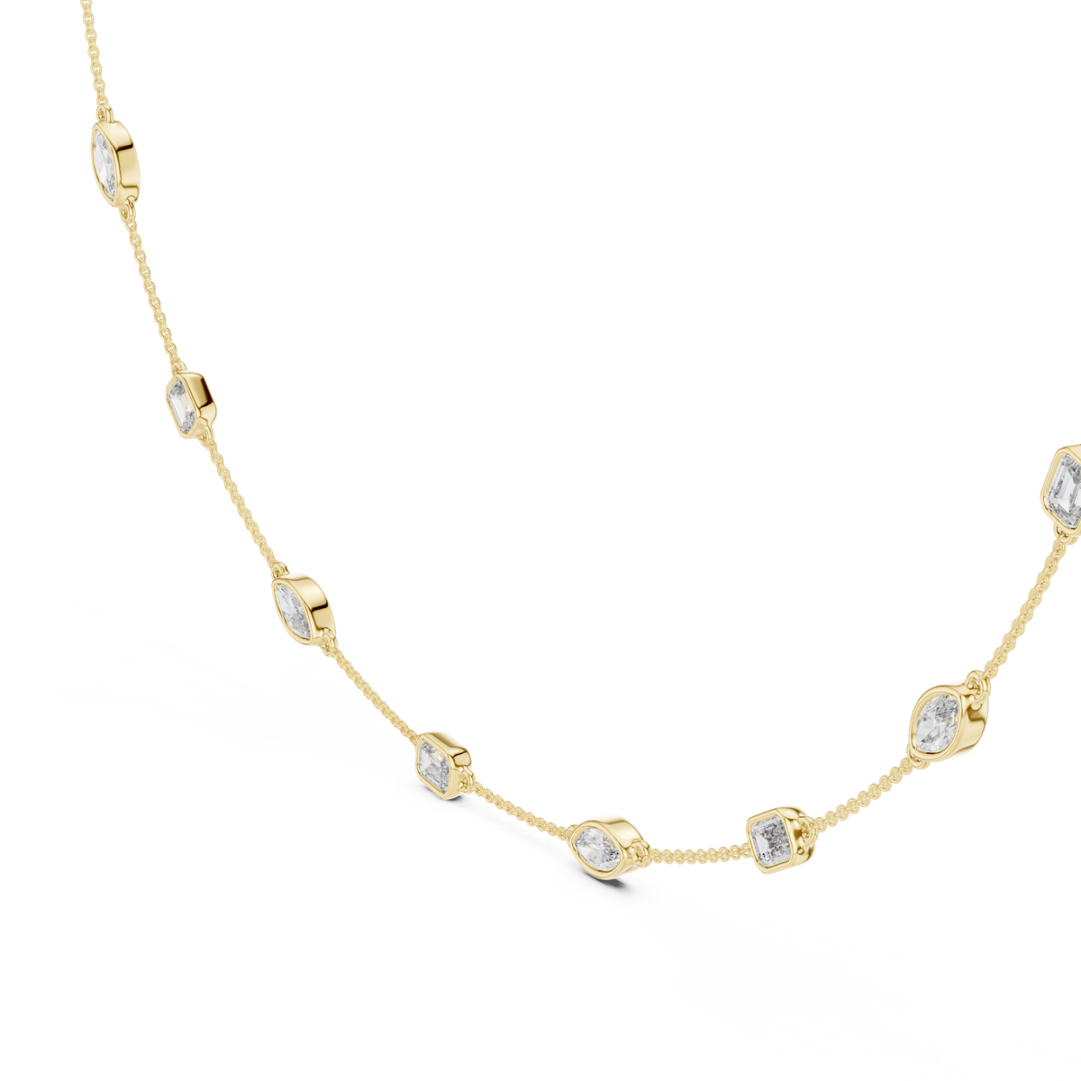 Yellow gold emerald and marquise cut lab grown diamond station necklace