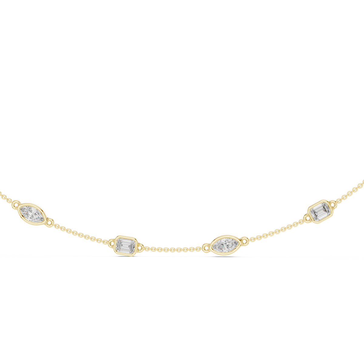Yellow gold lab grown diamond station necklace, close-up detail