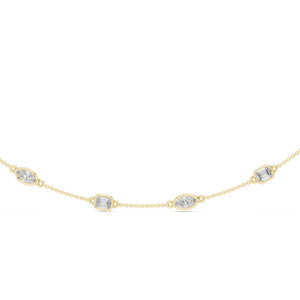 Yellow gold lab grown diamond station necklace, close-up detail