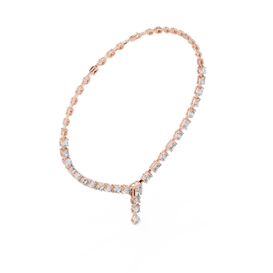 Rose gold lab grown diamond Y-drop necklace, articulated diamond drop detail