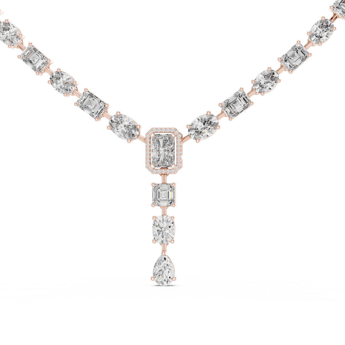 Rose gold mixed cut lab grown diamond statement Y-drop necklace