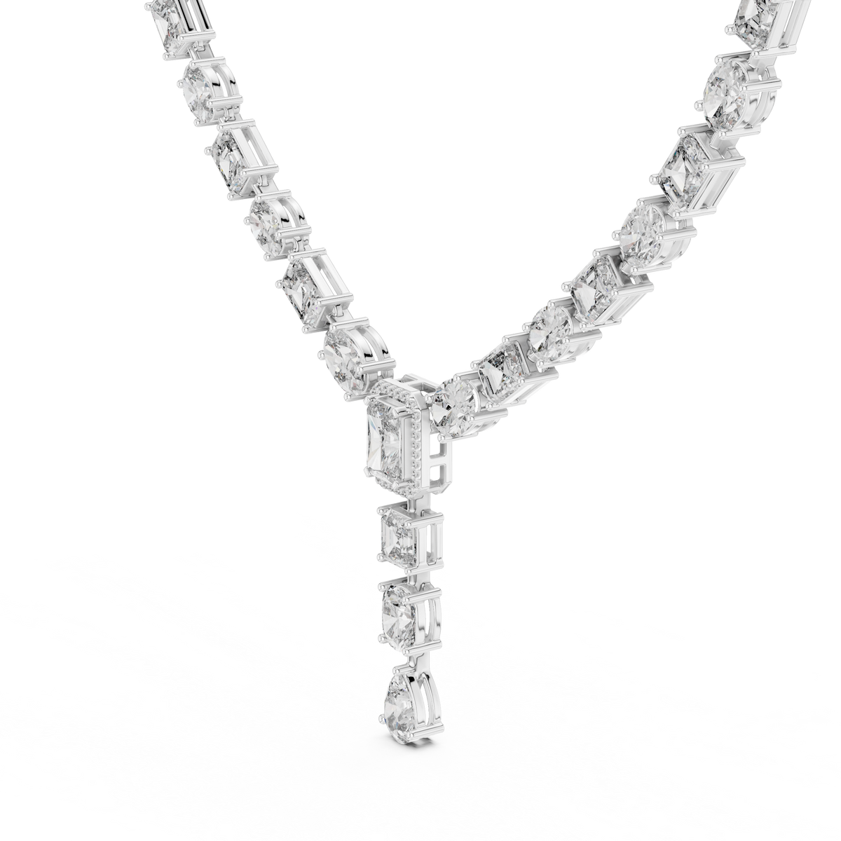 White gold mixed cut lab grown diamond statement necklace, full view