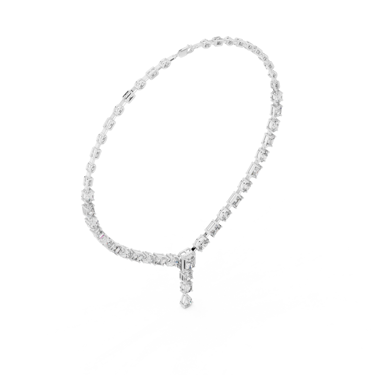 White gold lab grown diamond Y-drop necklace, articulated diamond drop detail