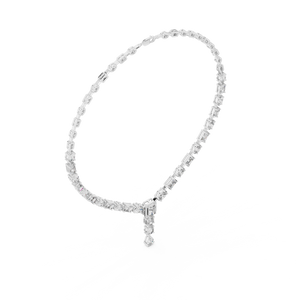 White gold lab grown diamond Y-drop necklace, articulated diamond drop detail