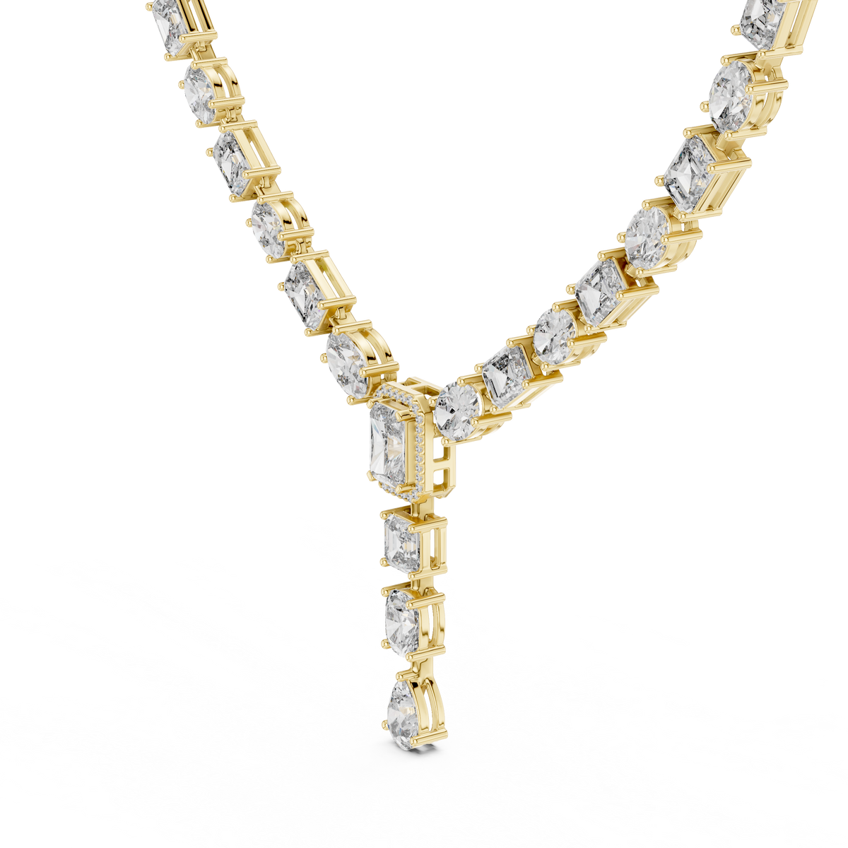 Yellow gold mixed cut lab grown diamond statement necklace, full view