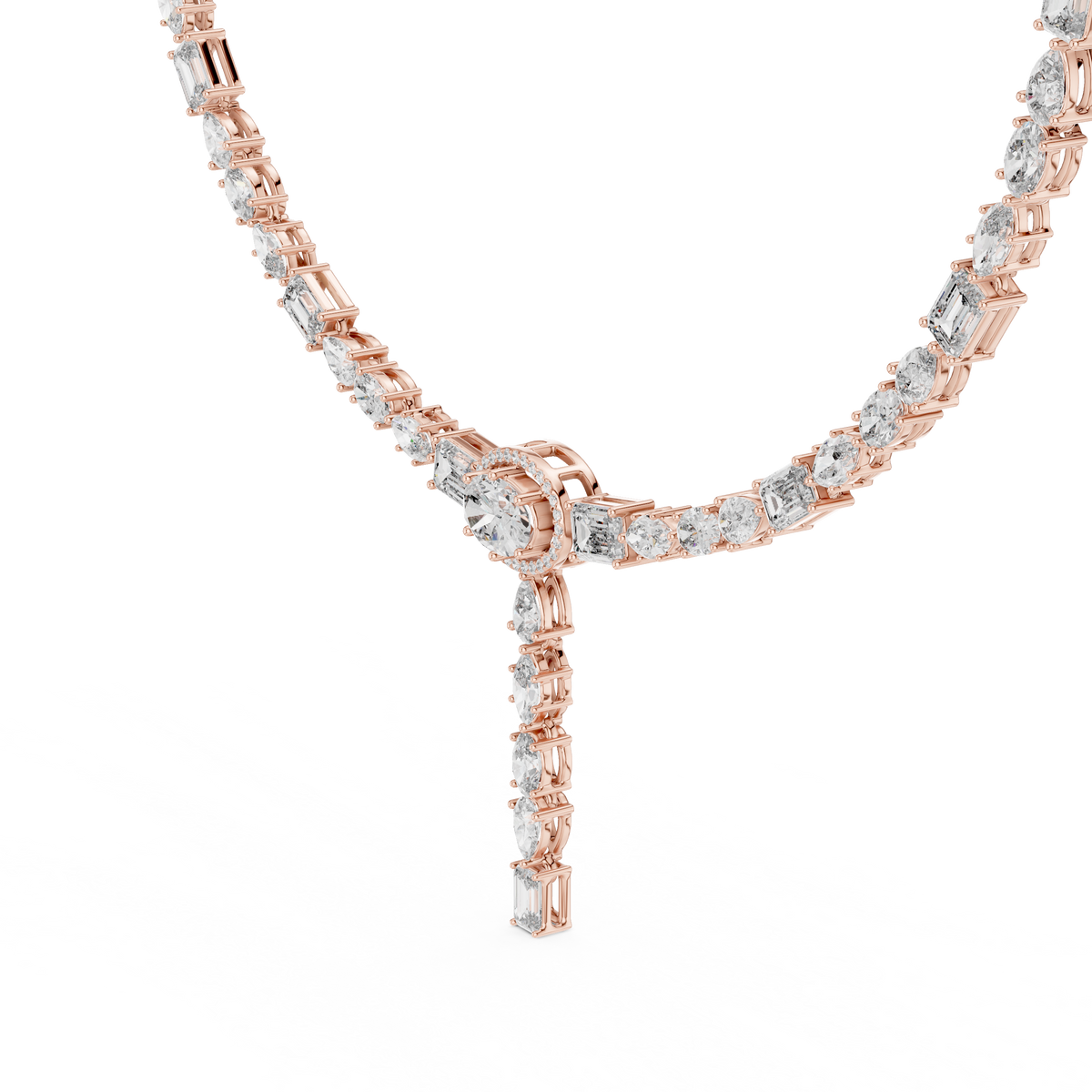 Rose gold 14.27 CTW lab grown diamond tennis Y-necklace, front view