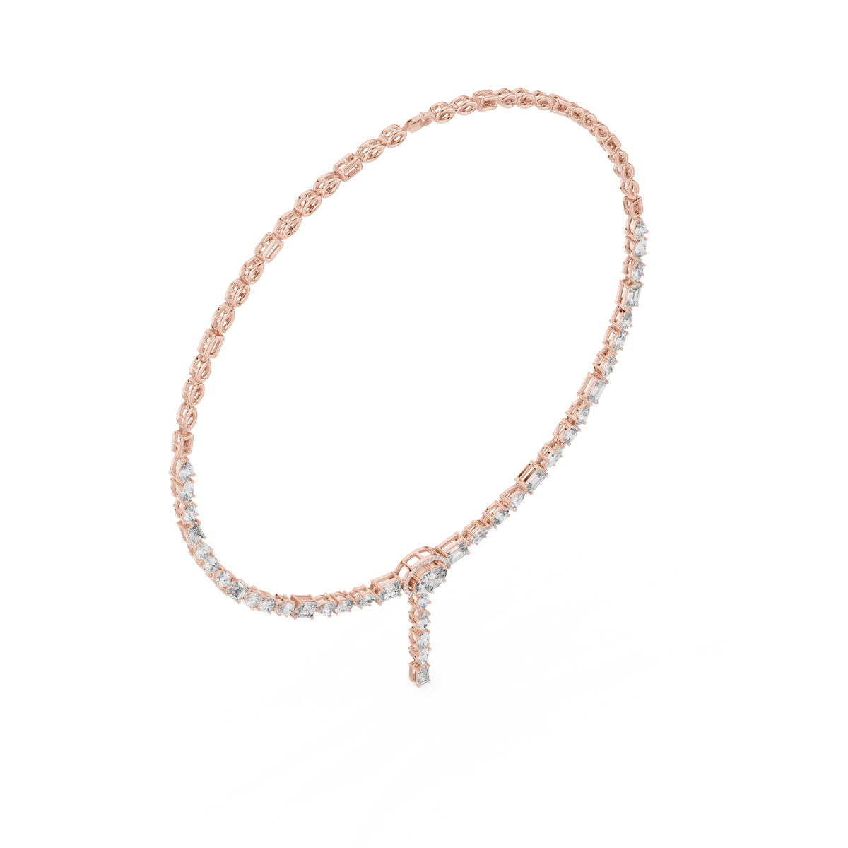 Rose gold lab grown diamond tennis Y-necklace, side view