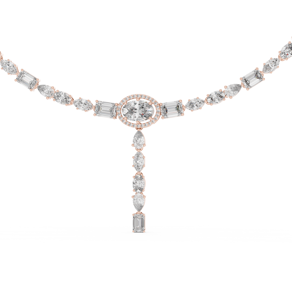 Rose gold lab grown diamond tennis Y-necklace, angled view