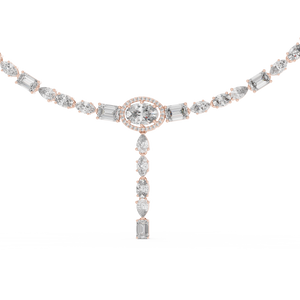 Rose gold lab grown diamond tennis Y-necklace, angled view
