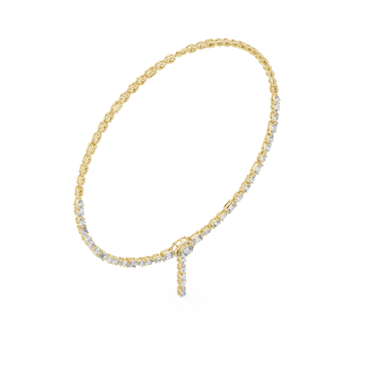 Yellow gold lab grown diamond tennis Y-necklace, side view