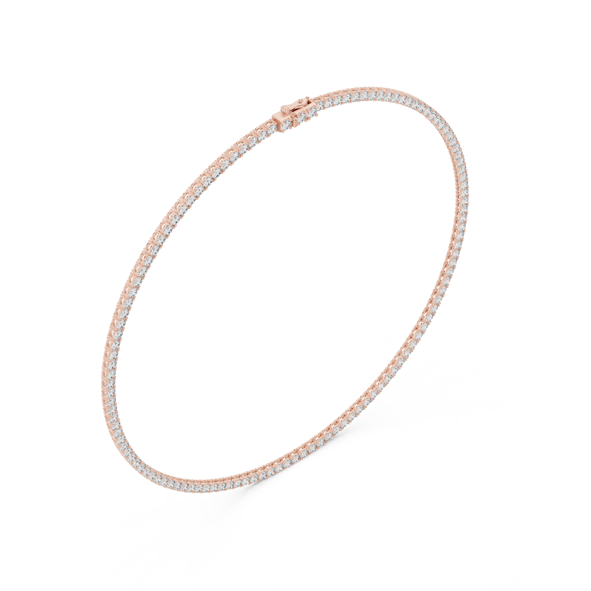 Rose gold lab grown diamond tennis necklace, side view