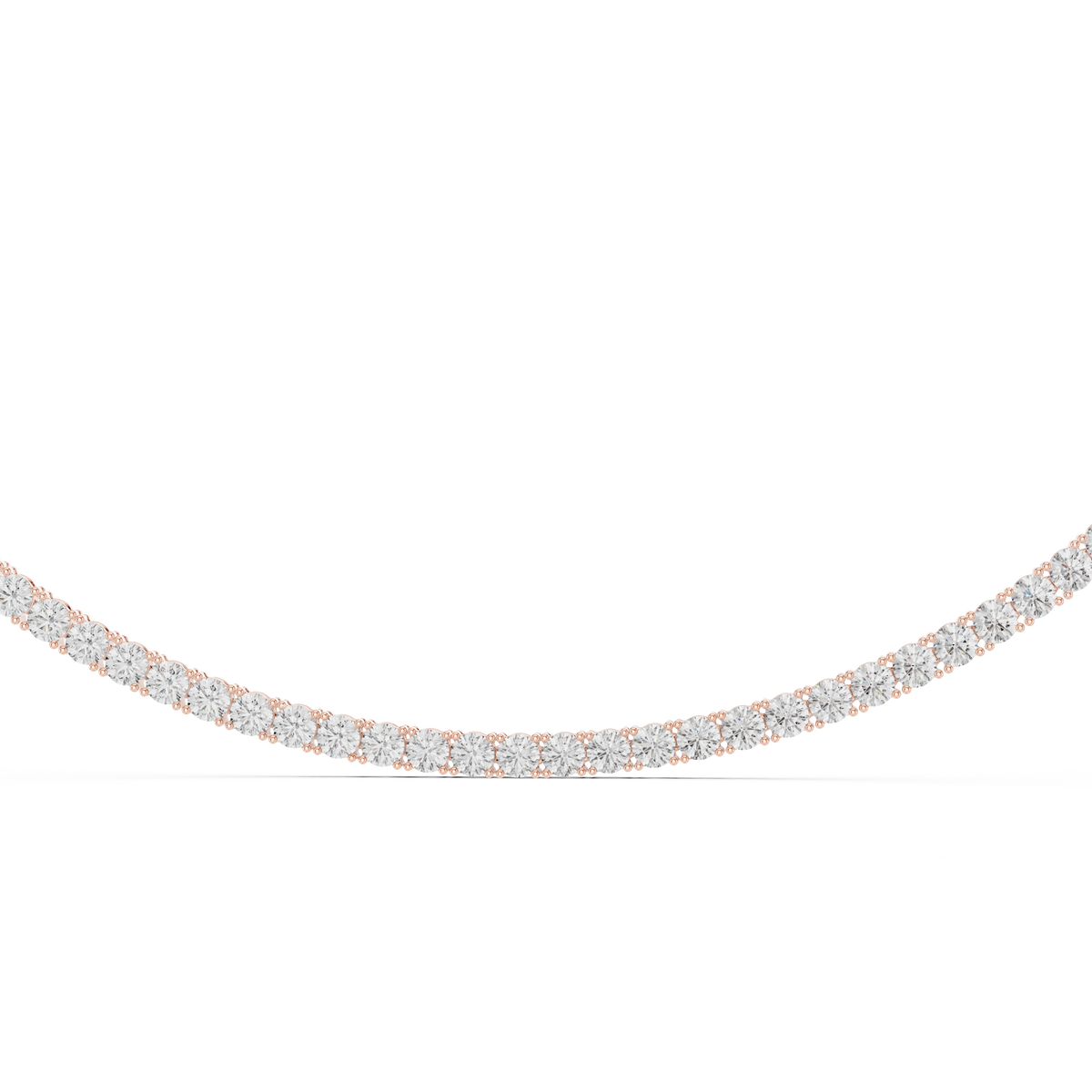 Rose gold lab grown diamond tennis necklace, angled view