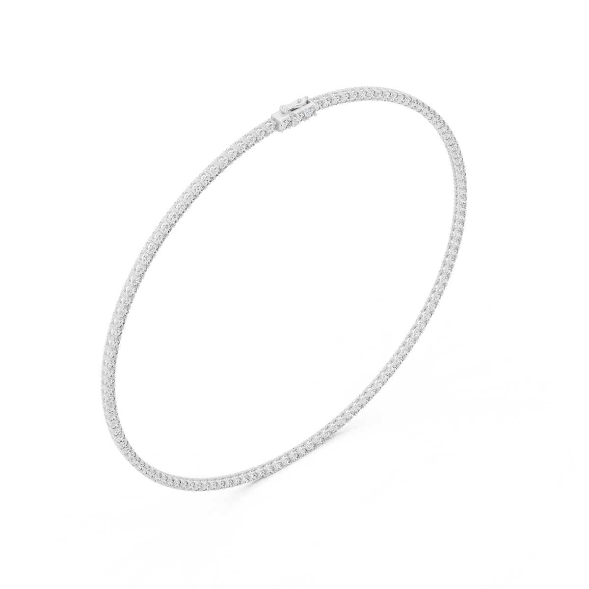 White gold lab grown diamond tennis necklace, side view