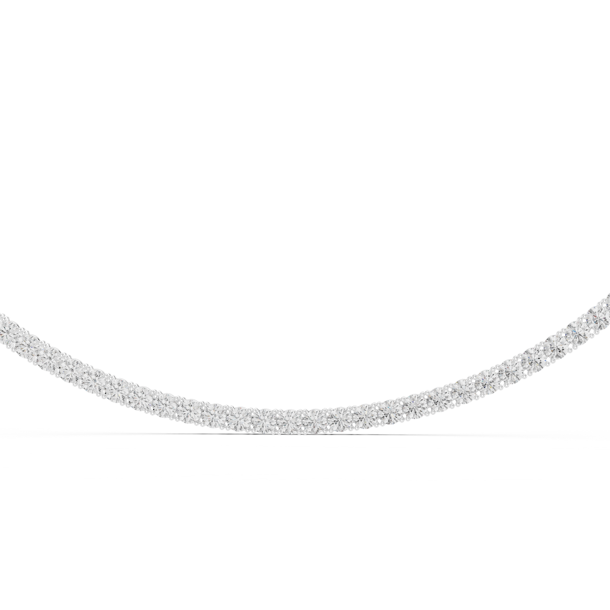White gold lab grown diamond tennis necklace, angled view