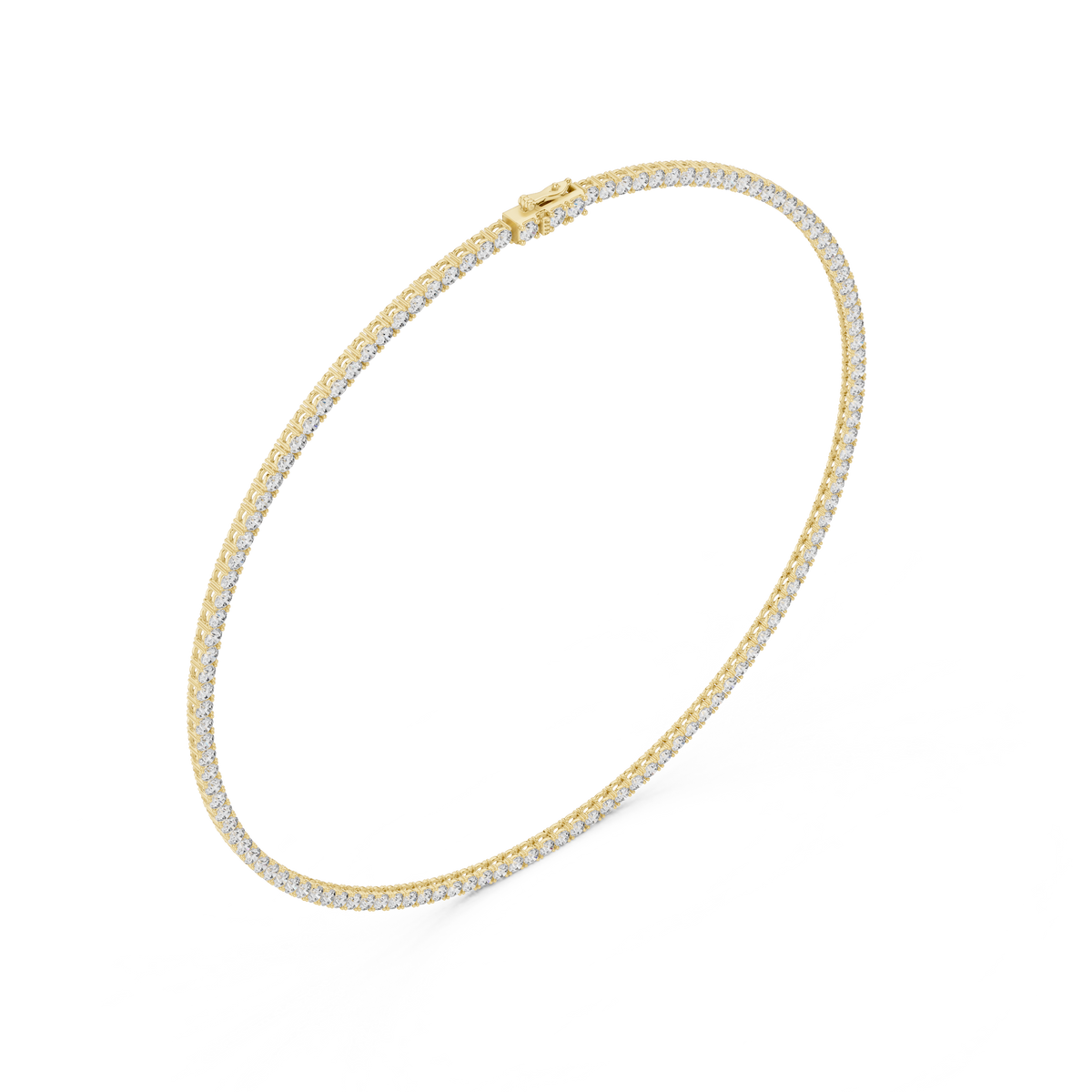 Yellow gold lab grown diamond tennis necklace, side view