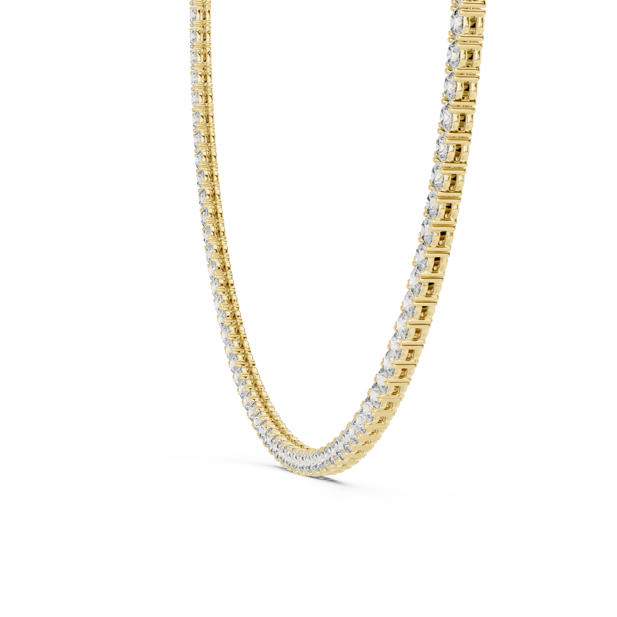 Yellow gold lab grown diamond tennis necklace, close-up view
