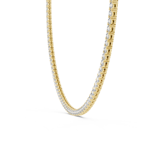 Yellow gold lab grown diamond tennis necklace, close-up view