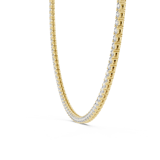 Yellow gold lab grown diamond tennis necklace, close-up view