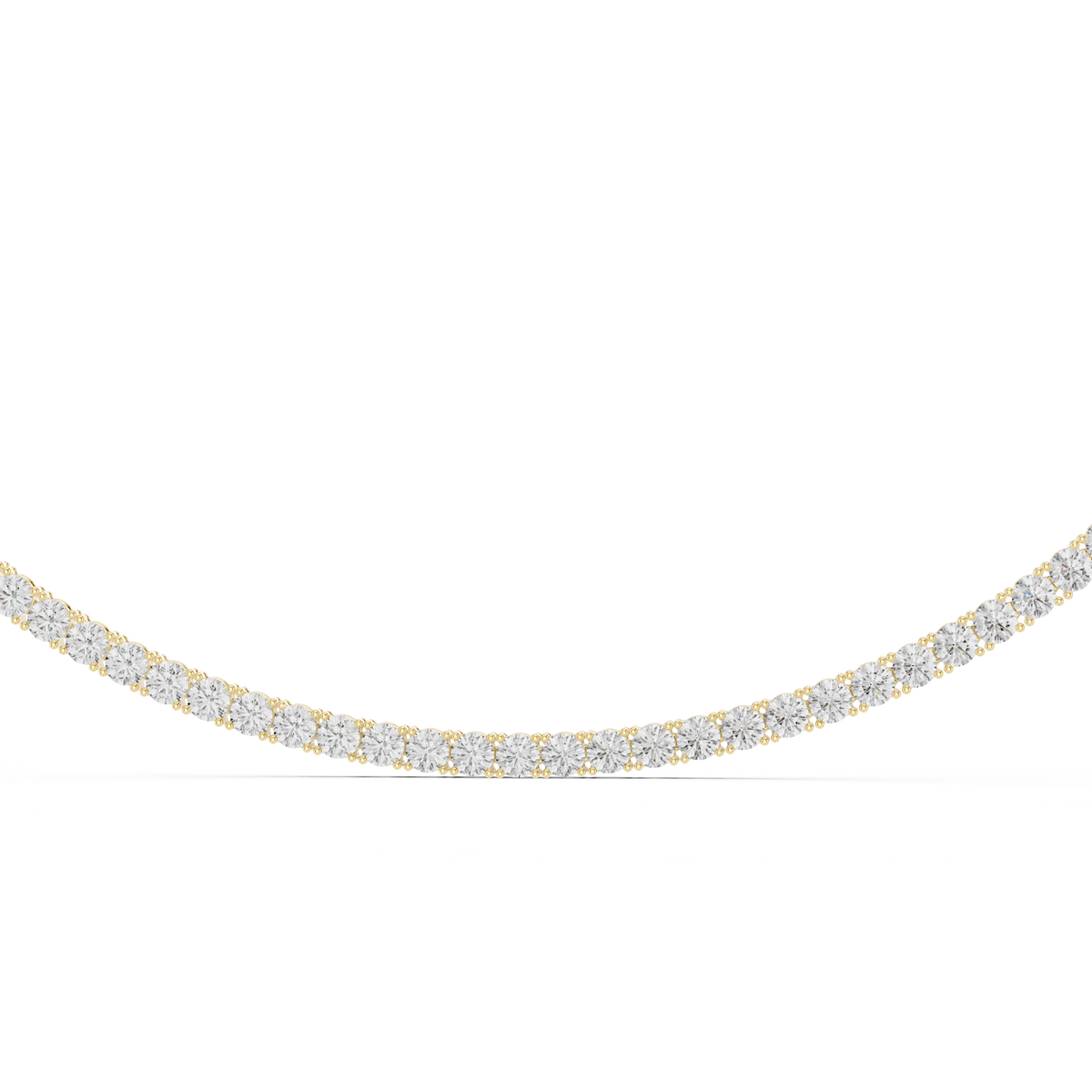 Yellow gold 37.20 CTW lab grown diamond tennis necklace, angled view