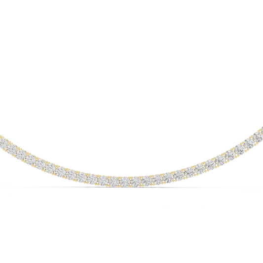 Yellow gold 37.20 CTW lab grown diamond tennis necklace, angled view