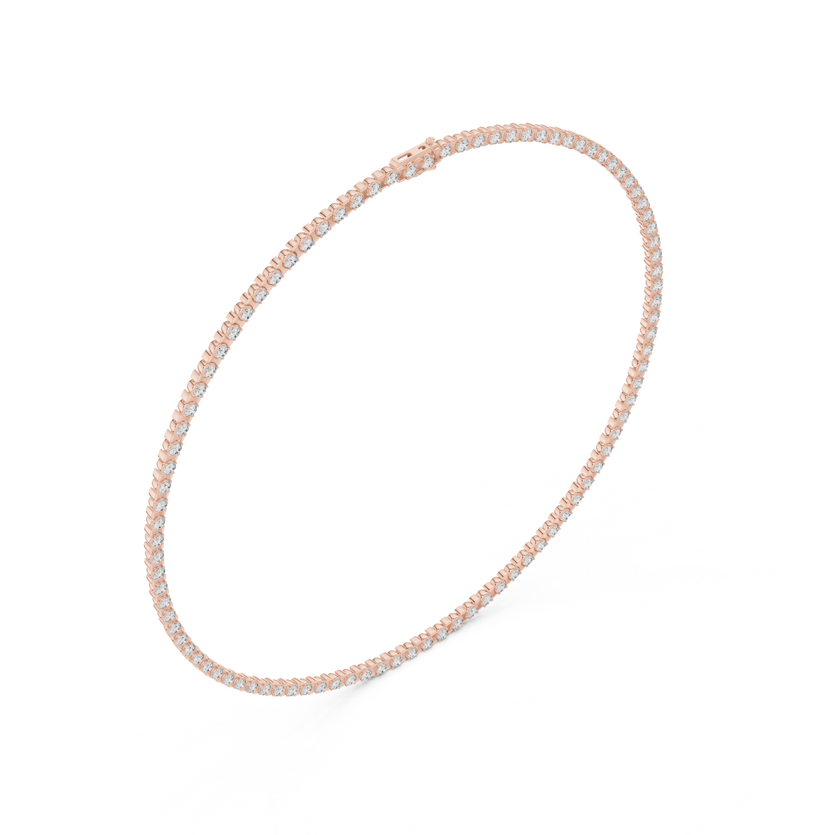 Rose gold lab grown diamond tennis necklace, side view