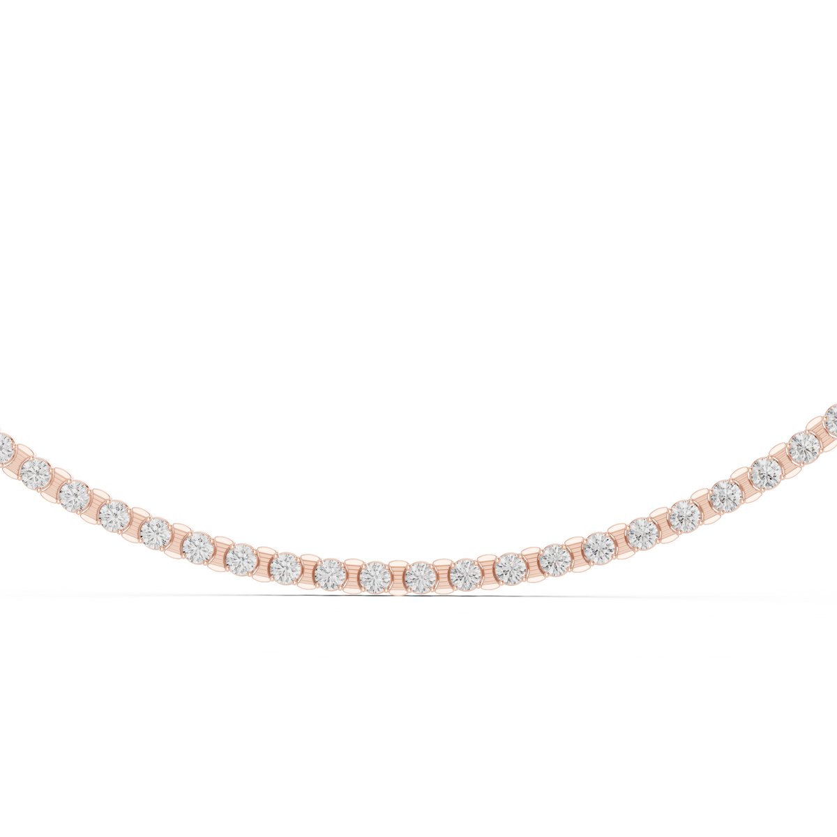 Rose gold lab grown diamond tennis necklace, angled view