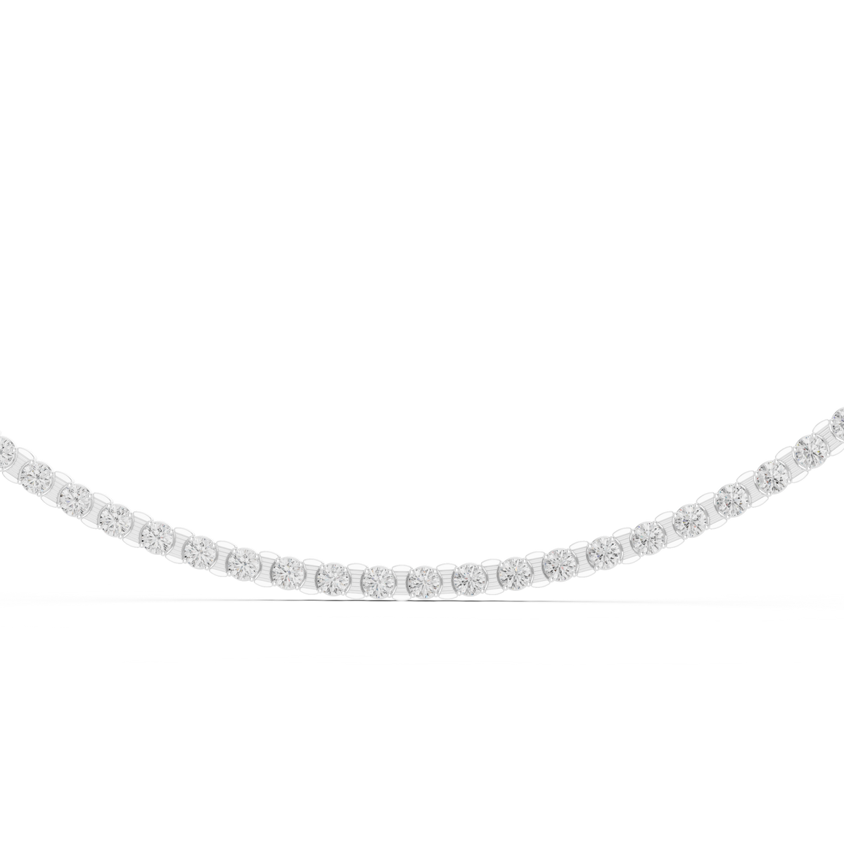 White gold lab grown diamond tennis necklace, angled view