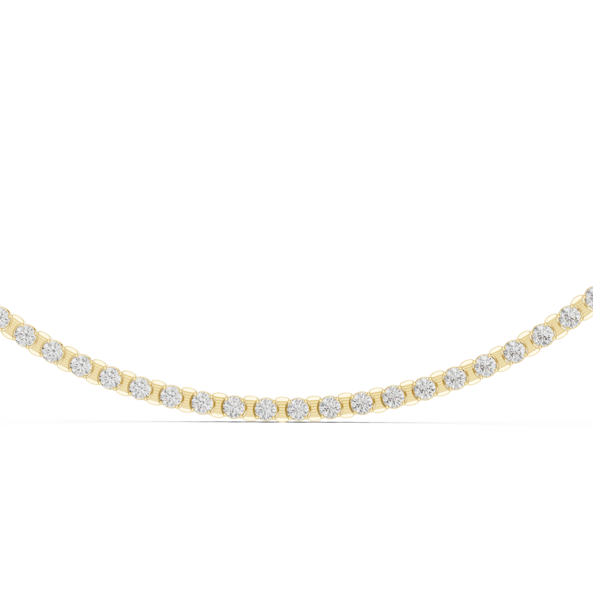 Yellow gold lab grown diamond tennis necklace, angled view