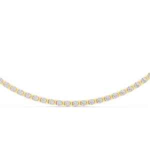 Yellow gold lab grown diamond tennis necklace, angled view