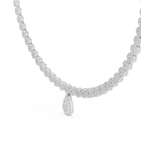 White gold 7.88 CTW lab grown diamond cluster necklace with pear drop, front view