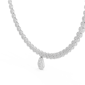 White gold 7.88 CTW lab grown diamond cluster necklace with pear drop, front view