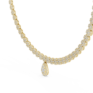 Yellow gold 7.88 CTW lab grown diamond cluster necklace with pear drop, front view