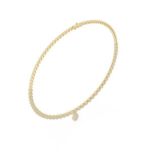 Yellow gold lab grown diamond cluster necklace with pear drop, side view