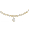 Yellow gold lab grown diamond cluster necklace with pear drop, angled view