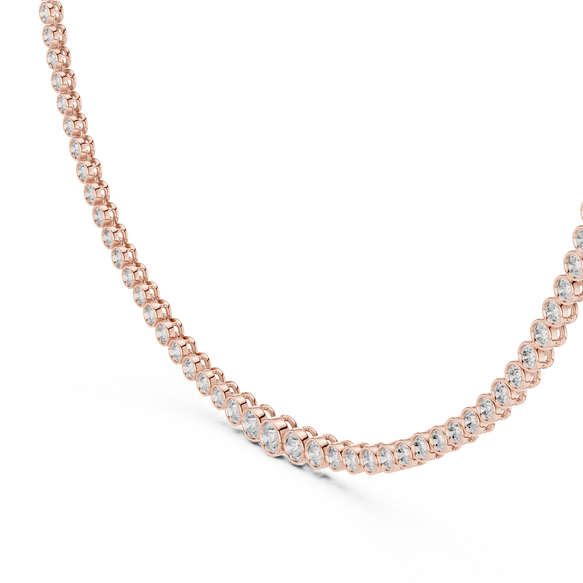 Rose gold 11.01 CTW graduated lab grown diamond bezel necklace, front view