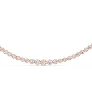 Rose gold graduated lab grown diamond bezel necklace, angled view