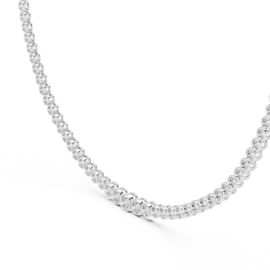White gold 11.01 CTW graduated lab grown diamond bezel necklace, front view