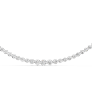 White gold graduated lab grown diamond bezel necklace, angled view