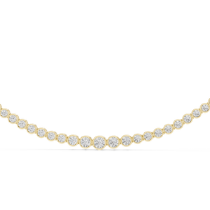 Yellow gold graduated lab grown diamond bezel necklace, angled view