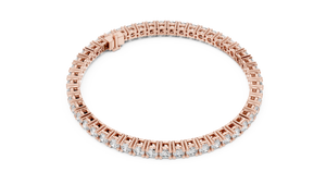 Rose gold round cut lab grown diamond tennis bracelet, side view
