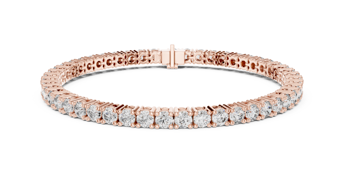 Rose gold 6.37 ct round cut lab grown diamond tennis bracelet, front view
