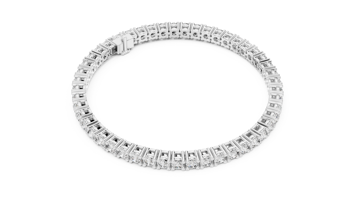 White gold round cut lab grown diamond tennis bracelet, side view