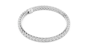 White gold round cut lab grown diamond tennis bracelet, side view