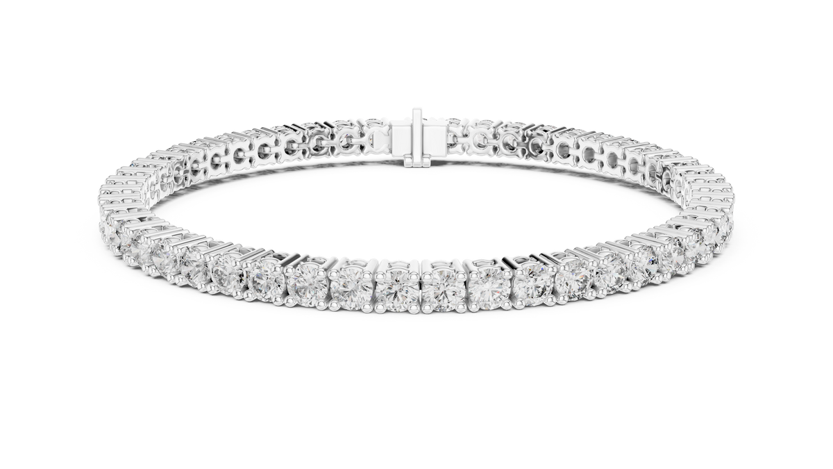 White gold 6.37 ct round cut lab grown diamond tennis bracelet, front view